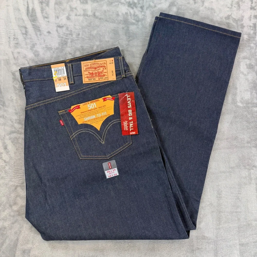 New Levi's 501XX Original Shrink-To-Fit Jeans Mens 48x34 Dark Blue Denim Pants